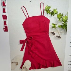 Red ruffle trim wrap cami dress from shein
